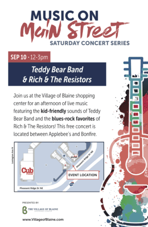 Music on Main Street poster 6_2016 (teddy bear band rich resistors)