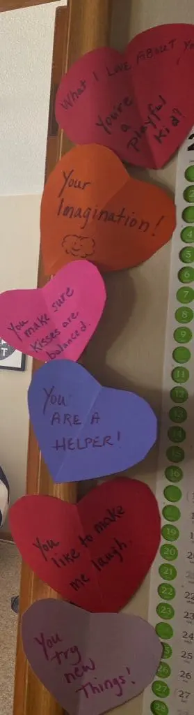 Paper hearts with words of encouragement - Washburn Center