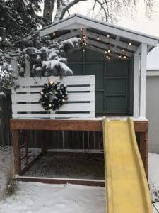backyard treehouse in the winter